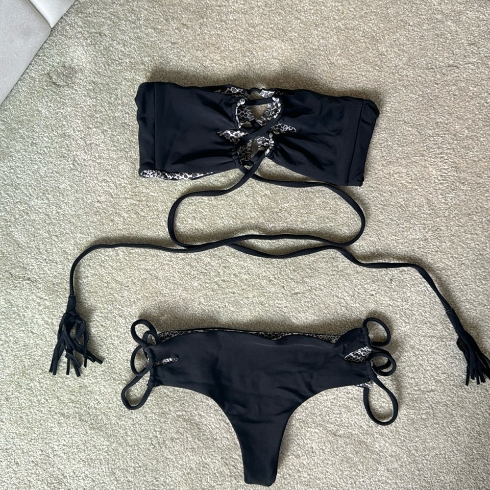 Acacia L bandeau S bikini bottom black leopard